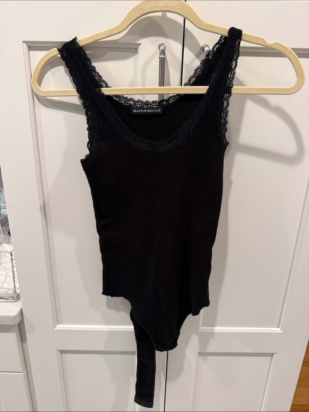 Brandy Melville Black Lace-Edge Tank Bodysuit